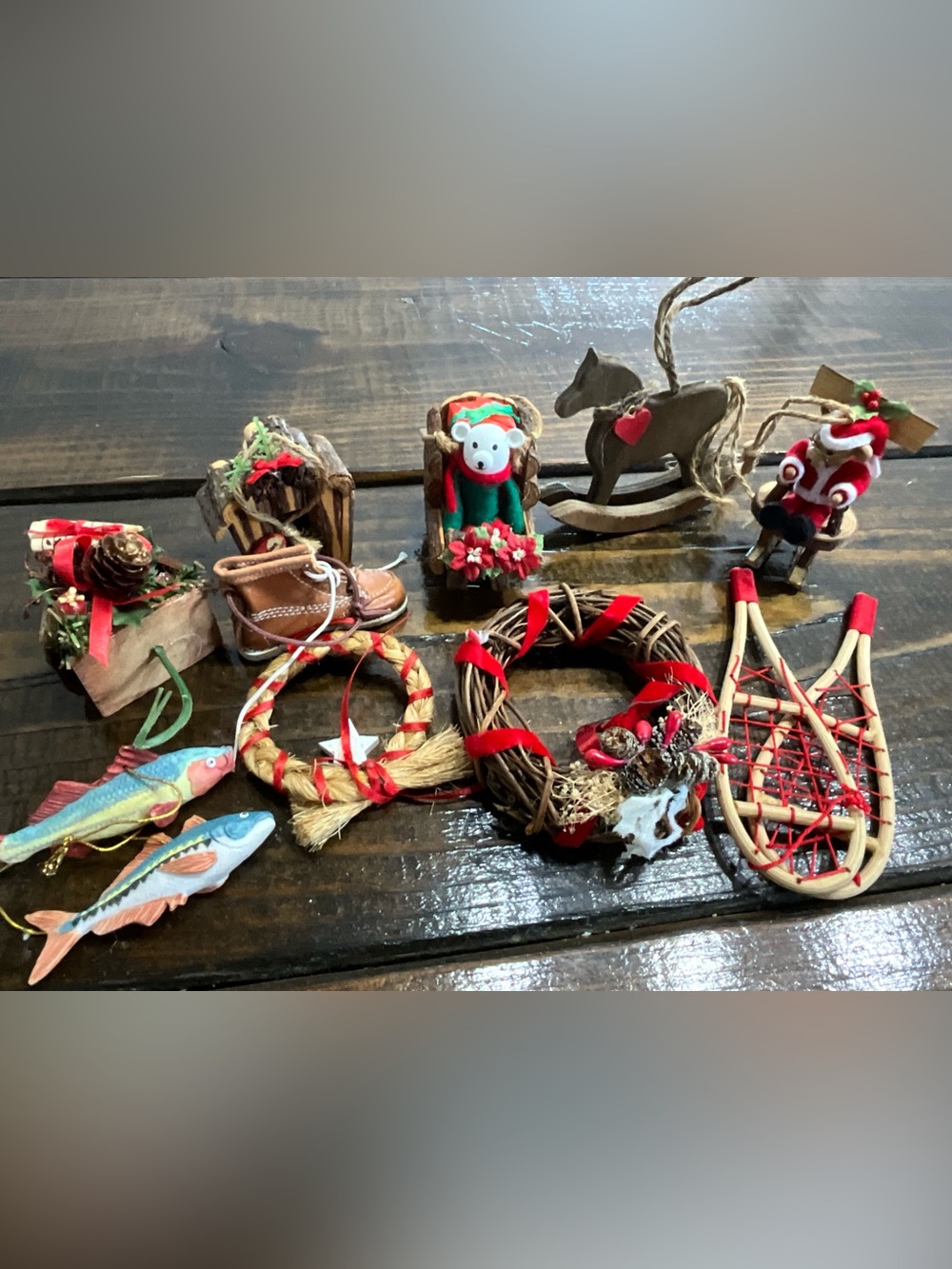 Lot of 12 Assorted Vintage Modern Christmas Ornaments Rustic Farm Cabin Outdoor